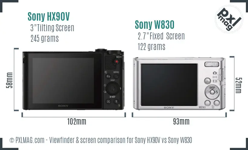 Sony HX90V vs Sony W830 Screen and Viewfinder comparison