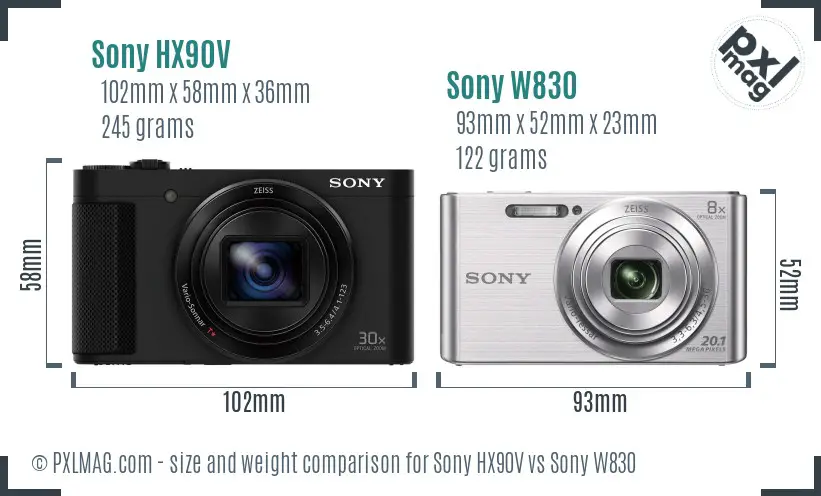 Sony HX90V vs Sony W830 size comparison