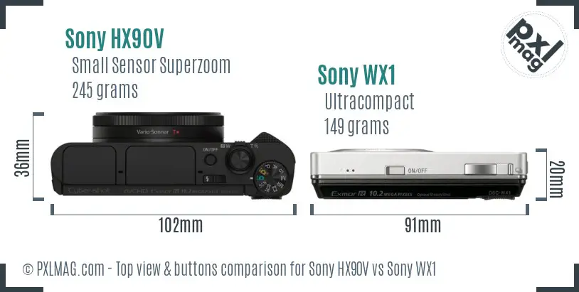 Sony HX90V vs Sony WX1 top view buttons comparison