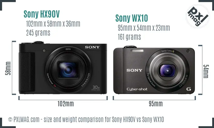 Sony HX90V vs Sony WX10 size comparison