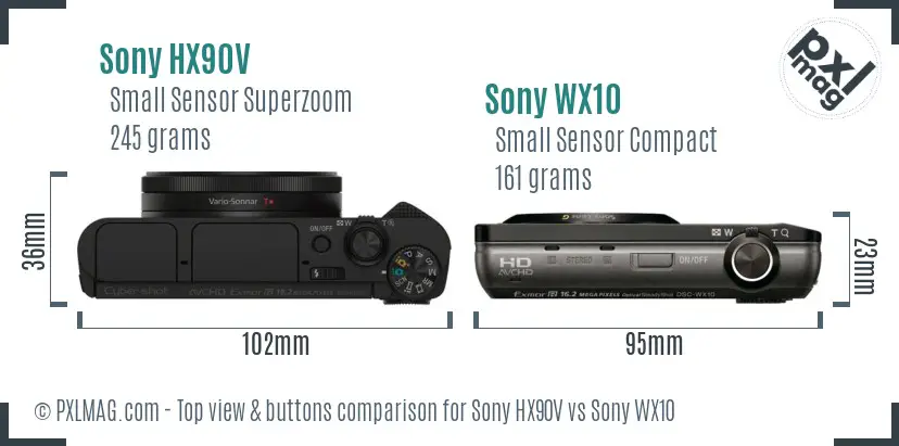 Sony HX90V vs Sony WX10 top view buttons comparison