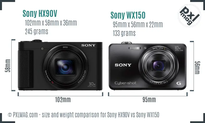 Sony HX90V vs Sony WX150 size comparison