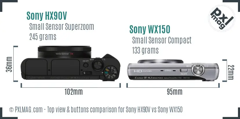Sony HX90V vs Sony WX150 top view buttons comparison