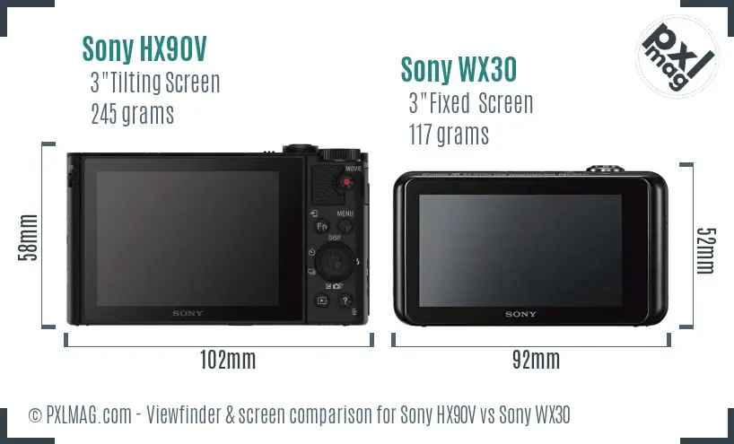 Sony HX90V vs Sony WX30 Screen and Viewfinder comparison