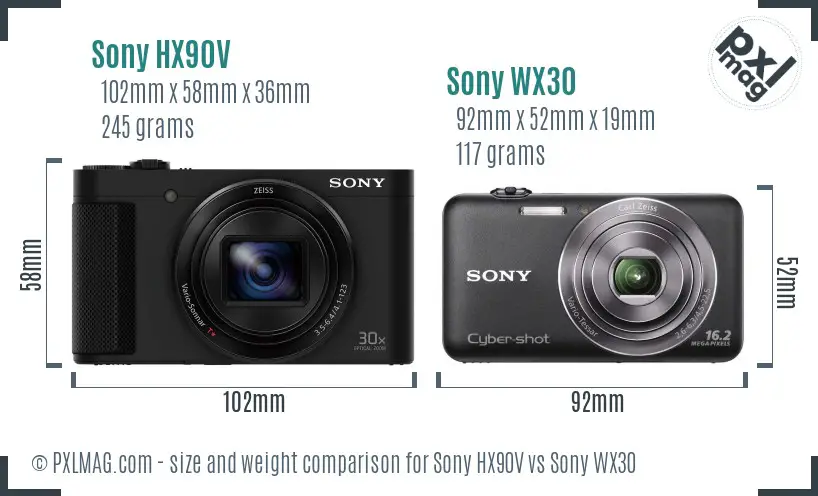 Sony HX90V vs Sony WX30 size comparison