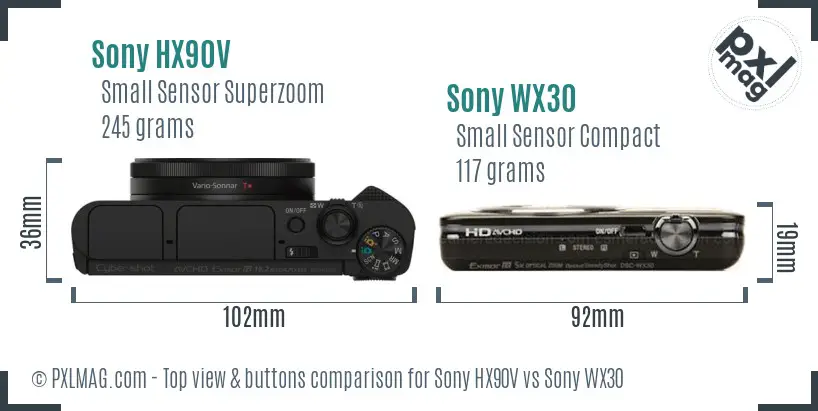 Sony HX90V vs Sony WX30 top view buttons comparison