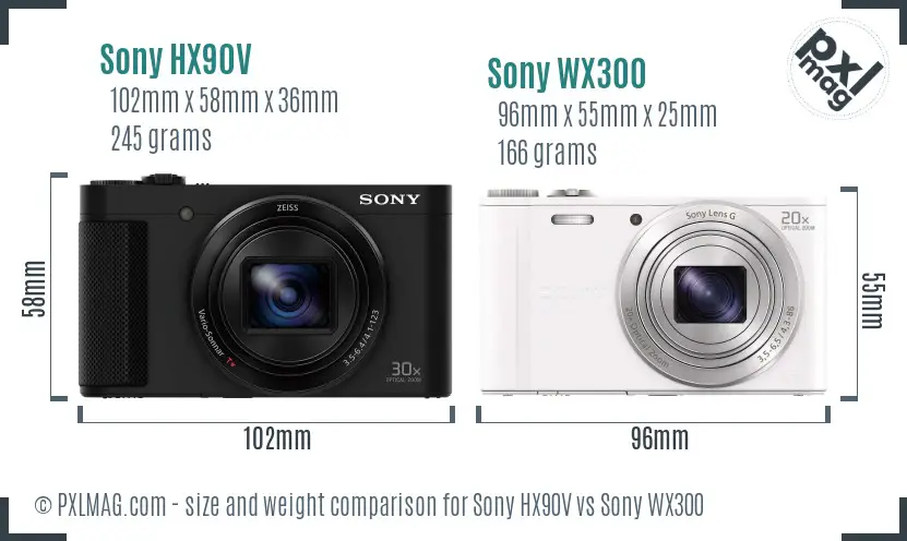 Sony HX90V vs Sony WX300 size comparison