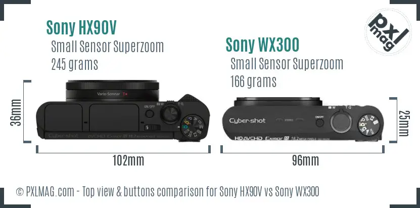 Sony HX90V vs Sony WX300 top view buttons comparison