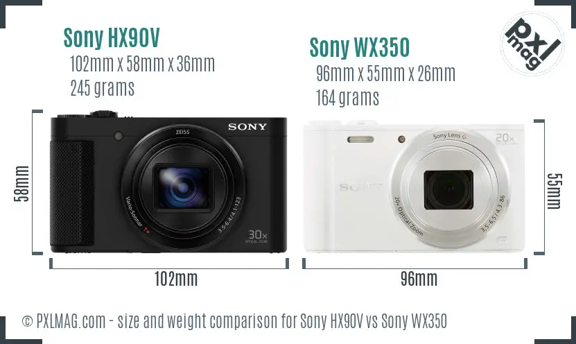 Sony HX90V vs Sony WX350 size comparison