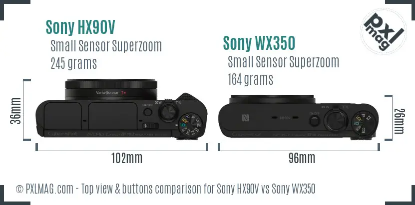 Sony HX90V vs Sony WX350 top view buttons comparison