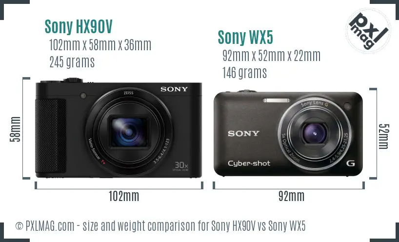 Sony HX90V vs Sony WX5 size comparison