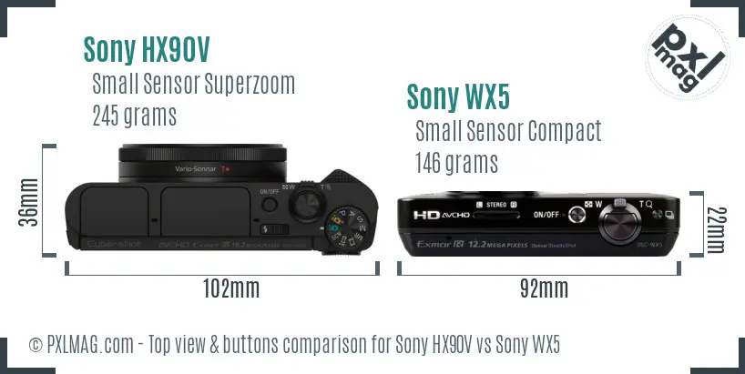 Sony HX90V vs Sony WX5 top view buttons comparison