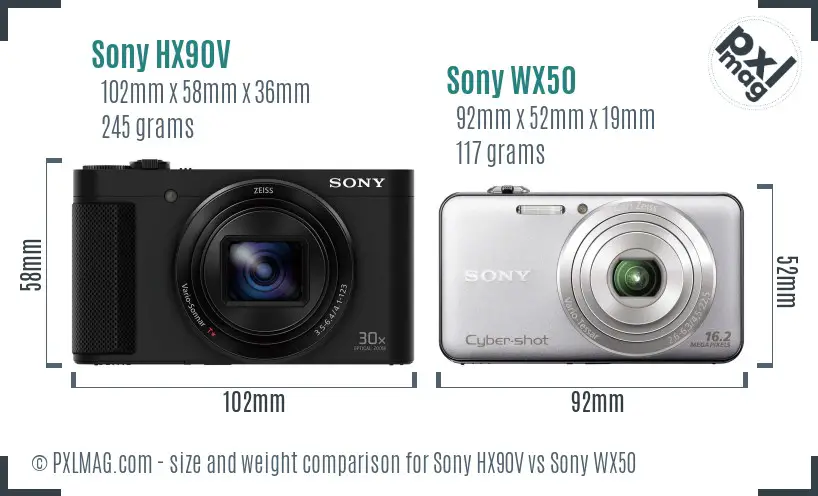 Sony HX90V vs Sony WX50 size comparison
