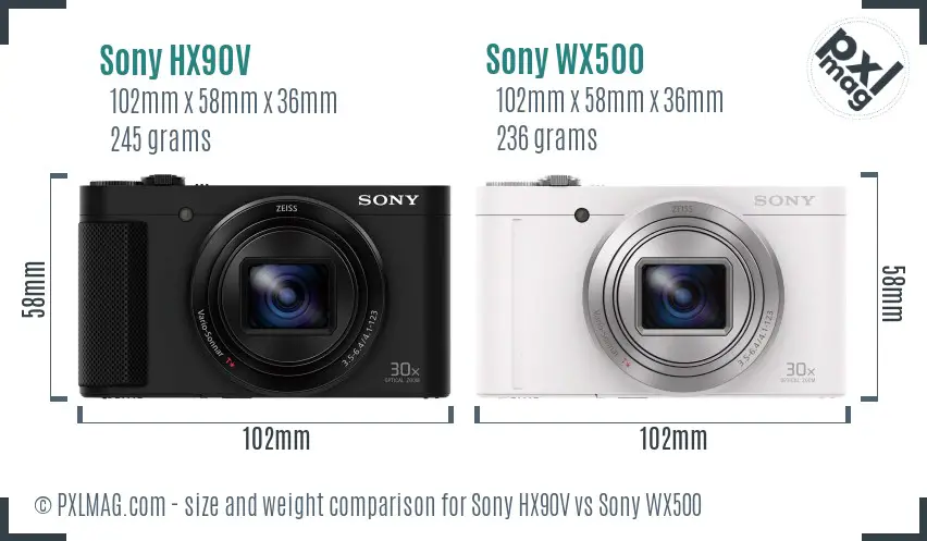 Sony HX90V vs Sony WX500 size comparison