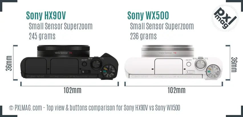 Sony HX90V vs Sony WX500 top view buttons comparison