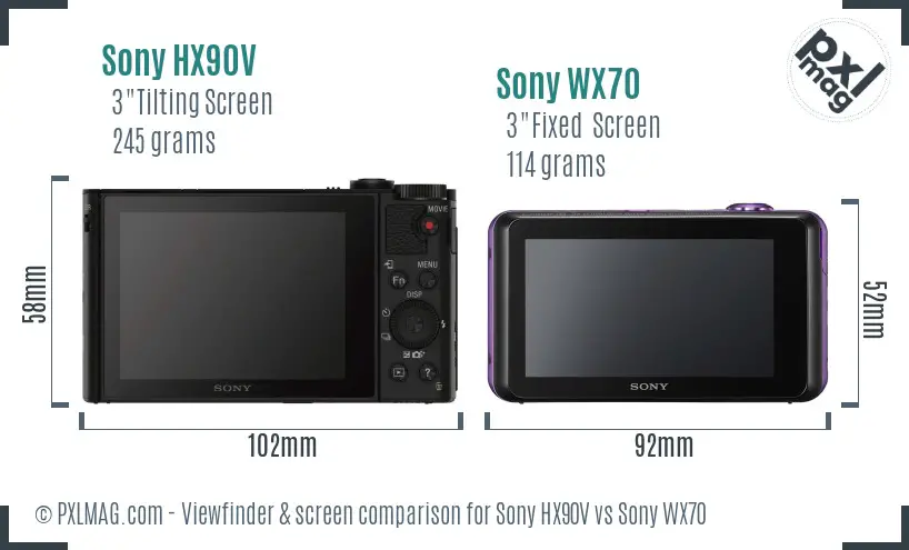 Sony HX90V vs Sony WX70 Screen and Viewfinder comparison
