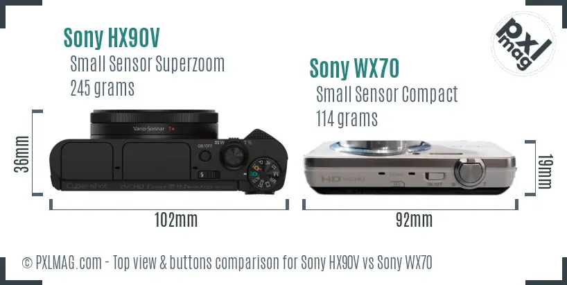 Sony HX90V vs Sony WX70 top view buttons comparison