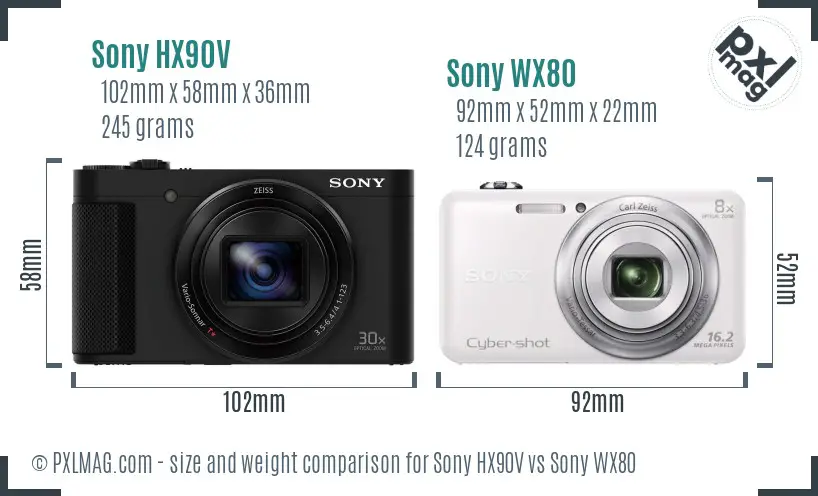 Sony HX90V vs Sony WX80 size comparison