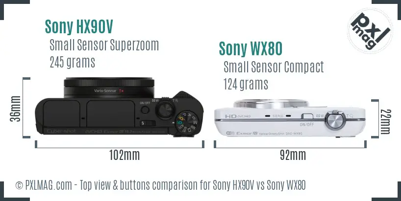 Sony HX90V vs Sony WX80 top view buttons comparison