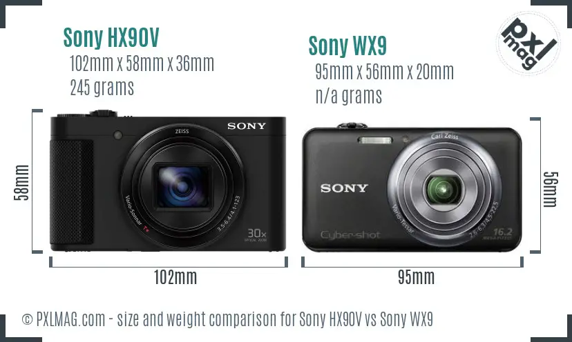 Sony HX90V vs Sony WX9 size comparison