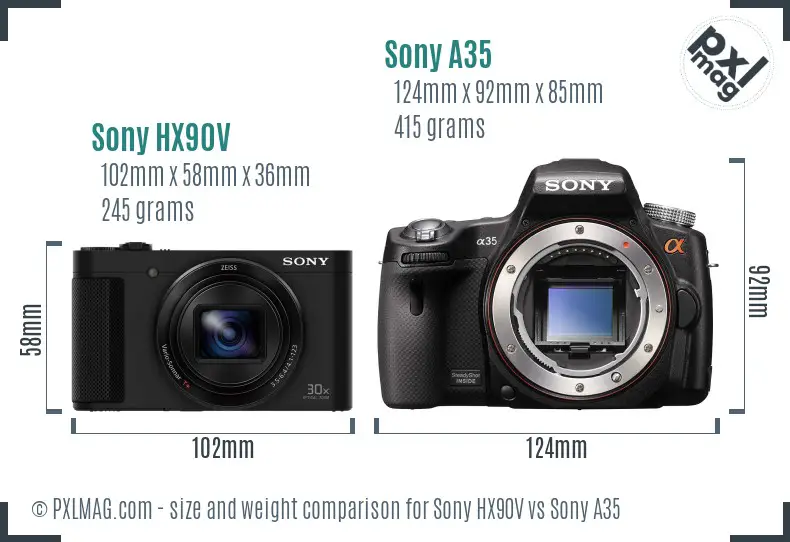 Sony HX90V vs Sony A35 size comparison