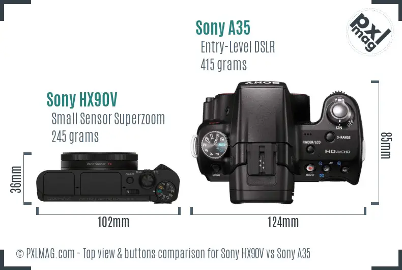 Sony HX90V vs Sony A35 top view buttons comparison