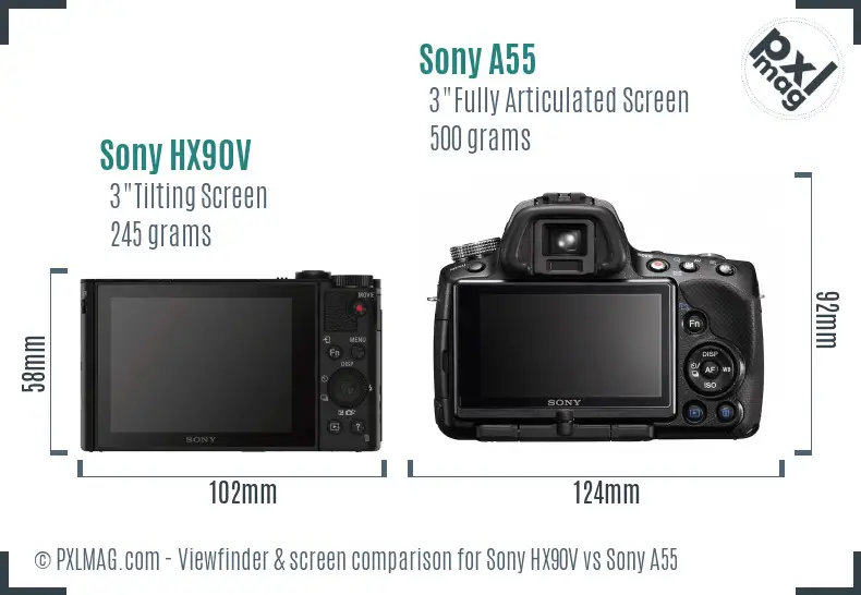 Sony HX90V vs Sony A55 Screen and Viewfinder comparison