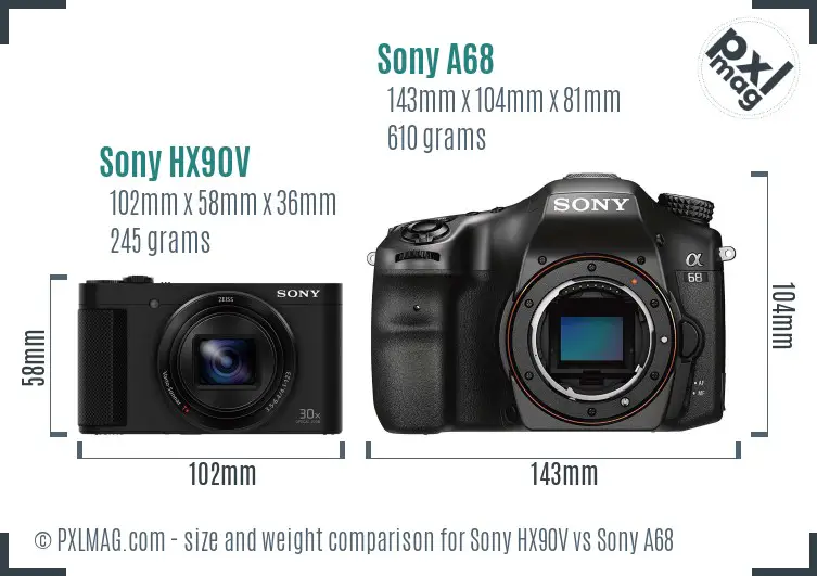 Sony HX90V vs Sony A68 size comparison