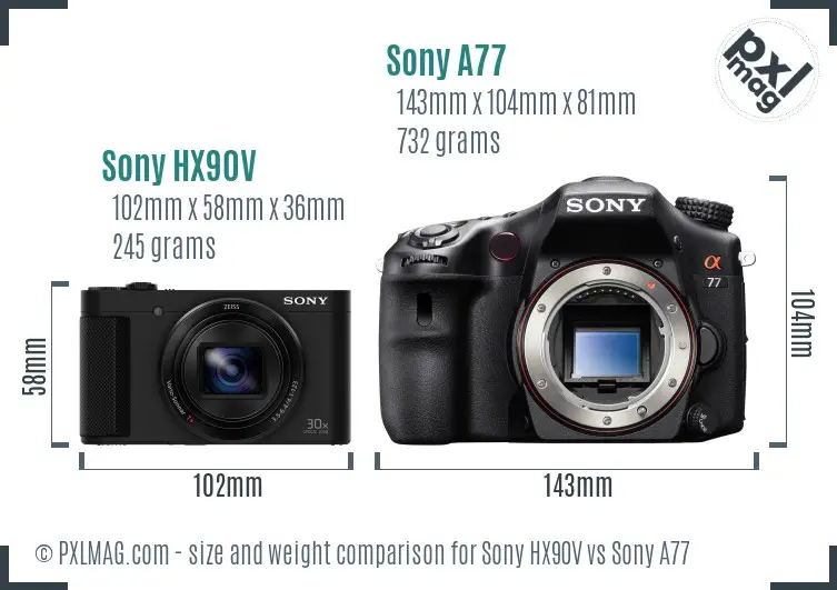 Sony HX90V vs Sony A77 size comparison