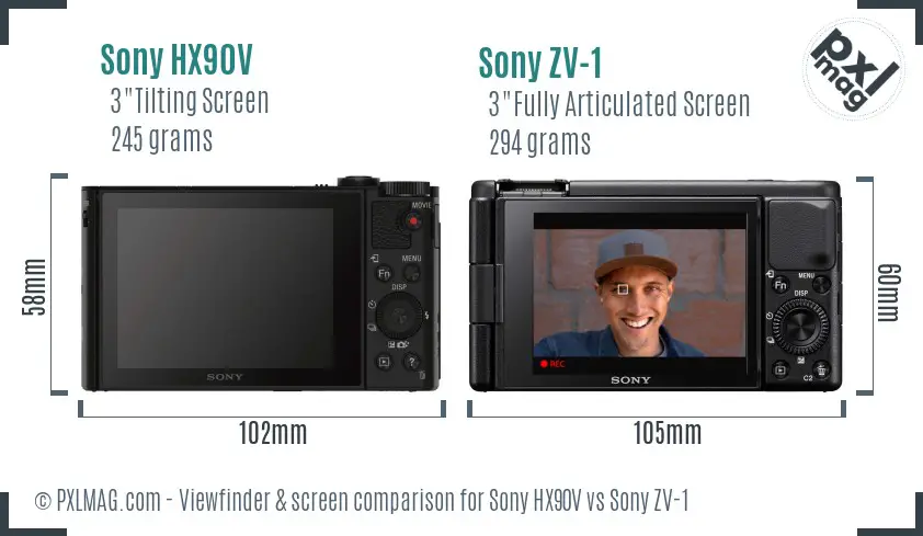 Sony HX90V vs Sony ZV-1 Screen and Viewfinder comparison