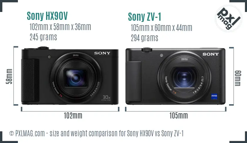 Sony HX90V vs Sony ZV-1 size comparison