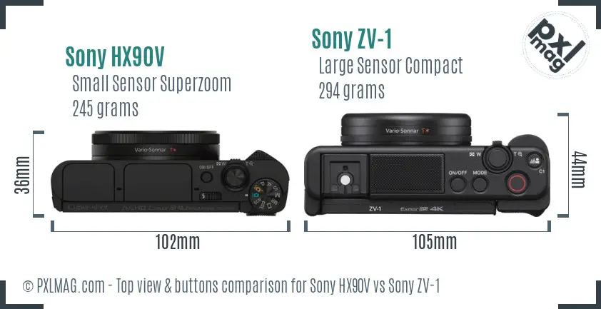 Sony HX90V vs Sony ZV-1 top view buttons comparison