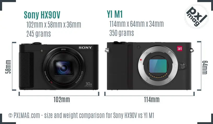 Sony HX90V vs YI M1 size comparison