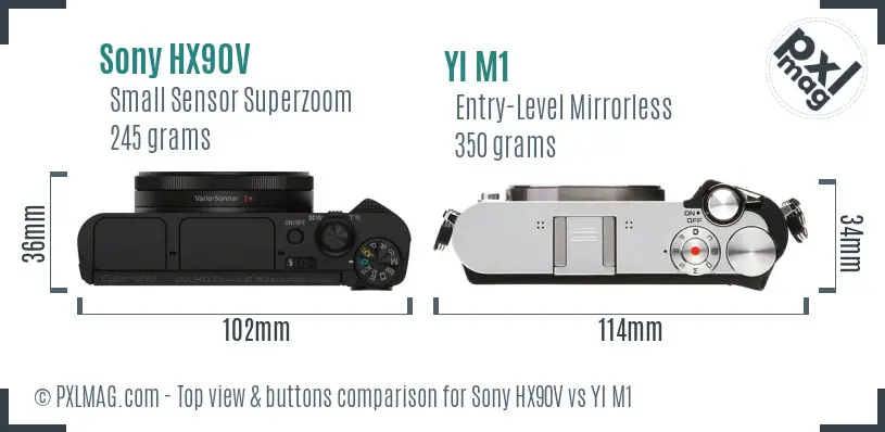 Sony HX90V vs YI M1 top view buttons comparison