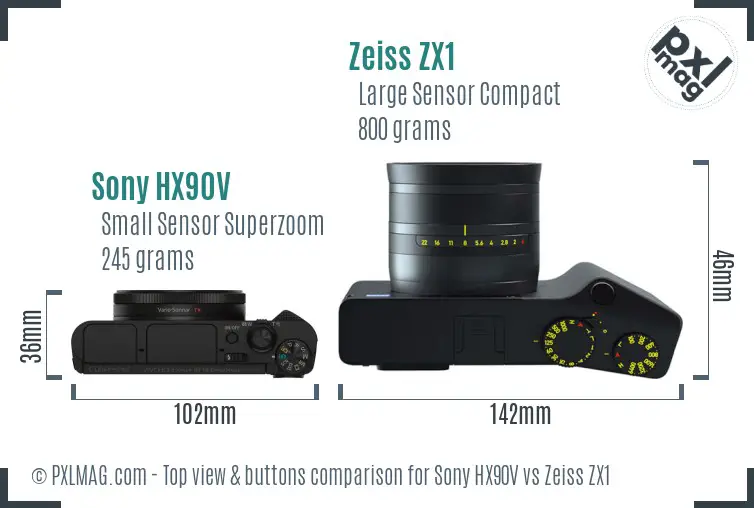Sony HX90V vs Zeiss ZX1 top view buttons comparison