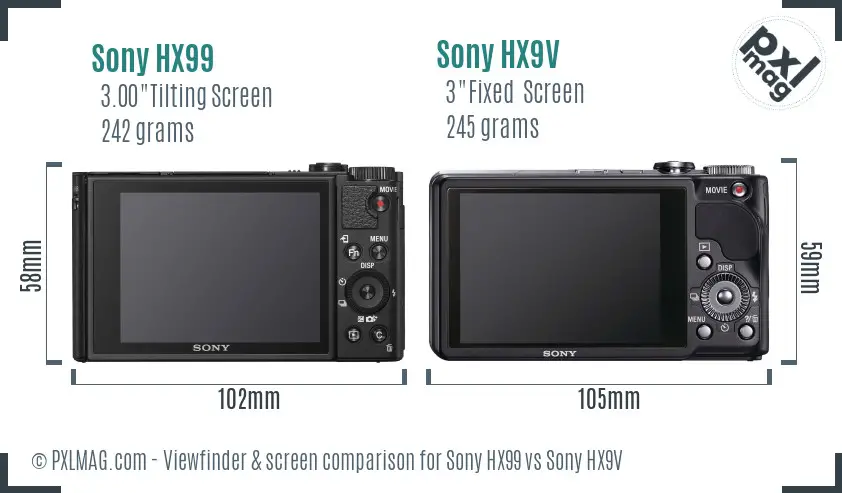 Sony HX99 vs Sony HX9V Screen and Viewfinder comparison