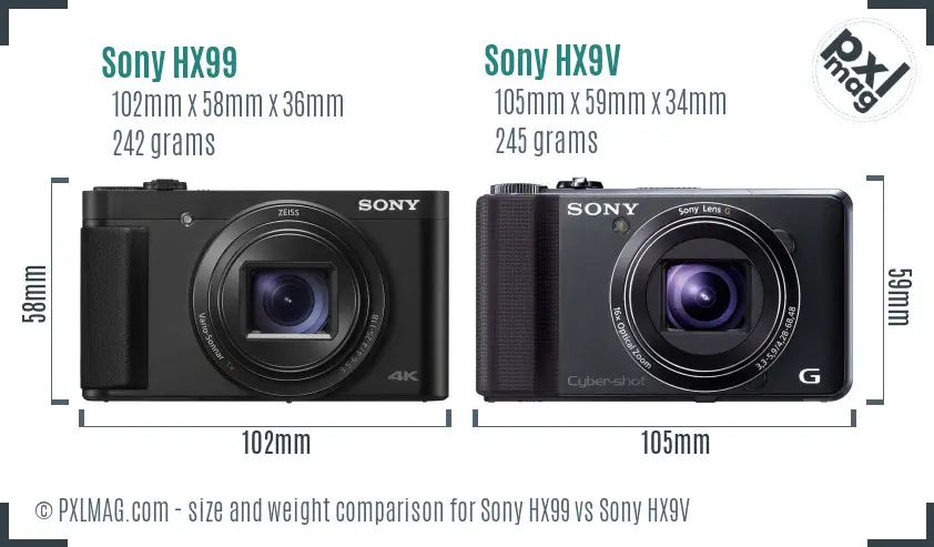 Sony HX99 vs Sony HX9V size comparison
