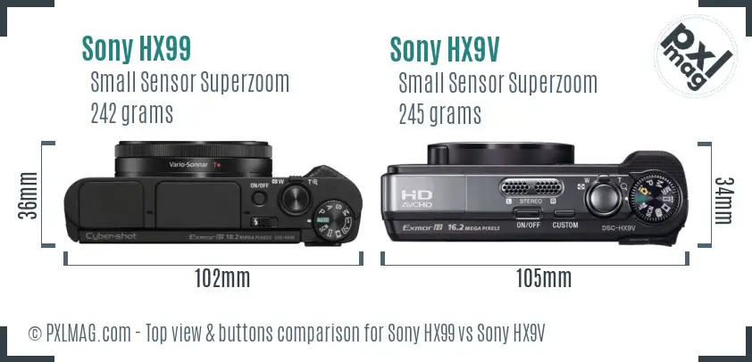 Sony HX99 vs Sony HX9V top view buttons comparison