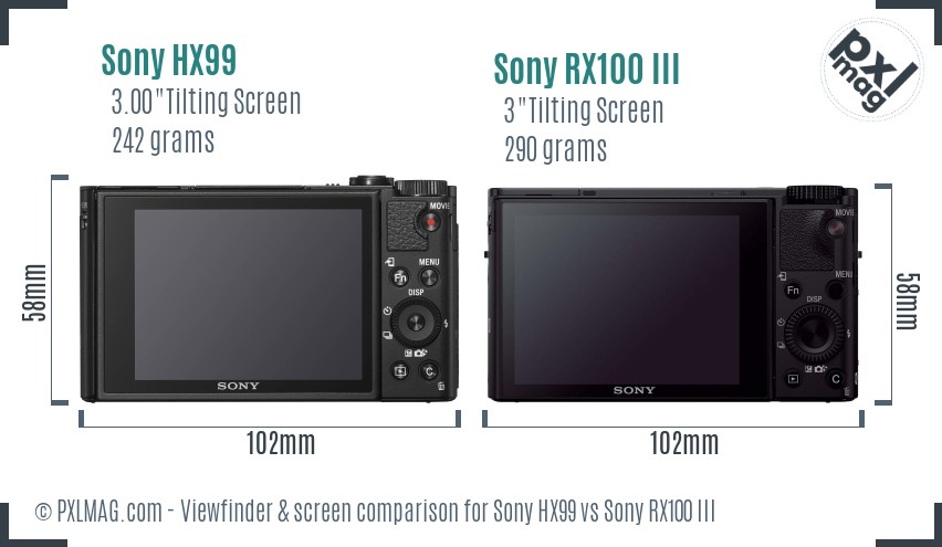 Sony HX99 vs Sony RX100 III Screen and Viewfinder comparison