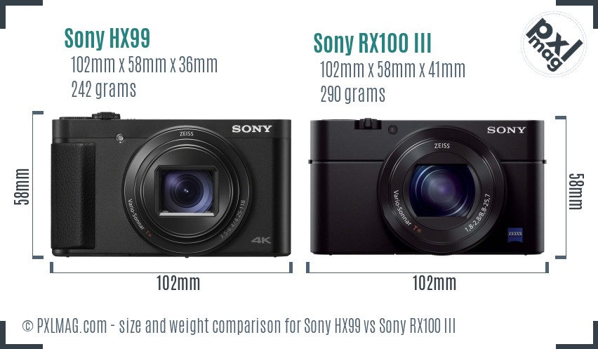 Sony HX99 vs Sony RX100 III size comparison