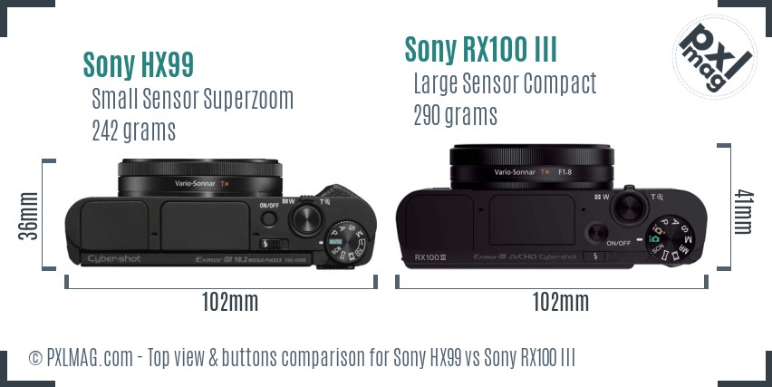 Sony HX99 vs Sony RX100 III top view buttons comparison