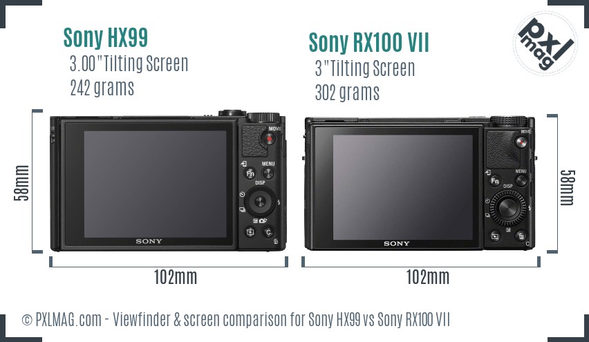 Sony HX99 vs Sony RX100 VII Screen and Viewfinder comparison