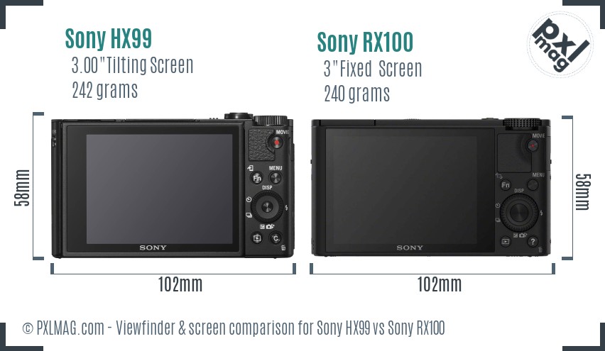 Sony HX99 vs Sony RX100 Screen and Viewfinder comparison