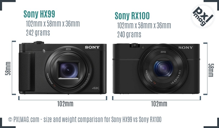 Sony HX99 vs Sony RX100 size comparison
