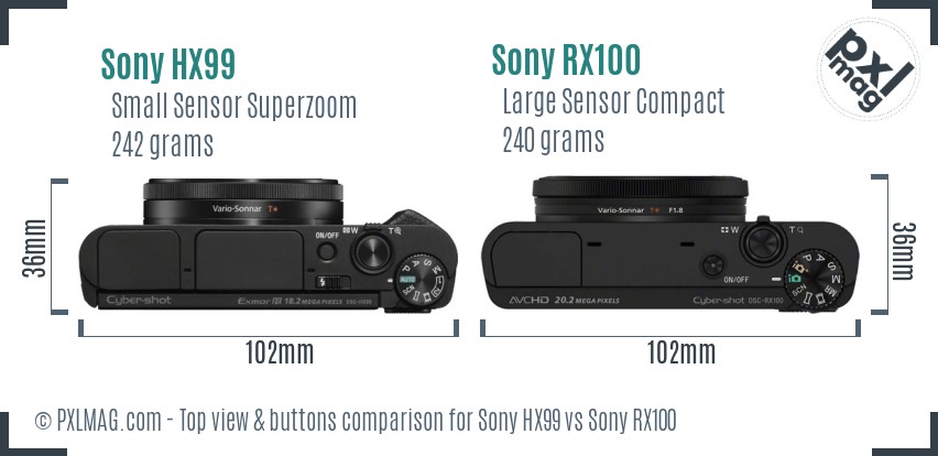 Sony HX99 vs Sony RX100 top view buttons comparison