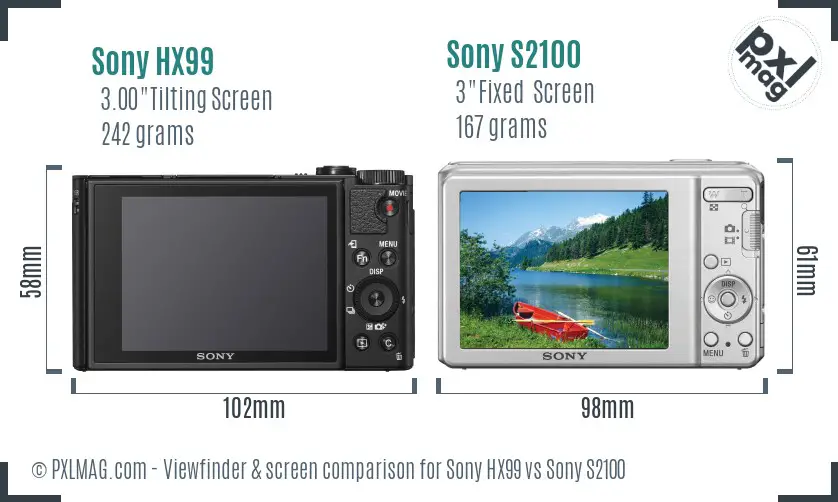 Sony HX99 vs Sony S2100 Screen and Viewfinder comparison Sony HX99 vs Sony S2100 Screen and Viewfinder comparison