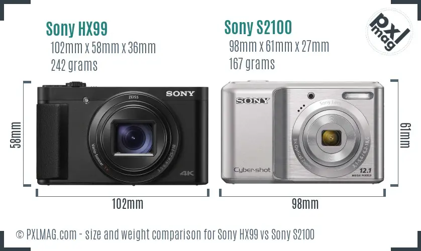 Sony HX99 vs Sony S2100 size comparison Sony HX99 vs Sony S2100 size comparison