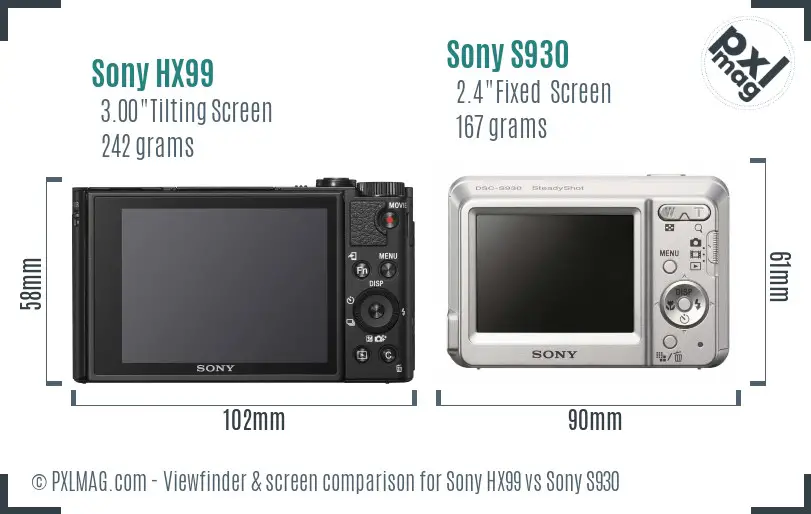 Sony HX99 vs Sony S930 Screen and Viewfinder comparison