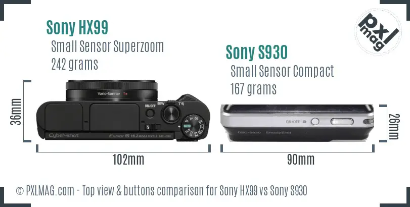 Sony HX99 vs Sony S930 top view buttons comparison