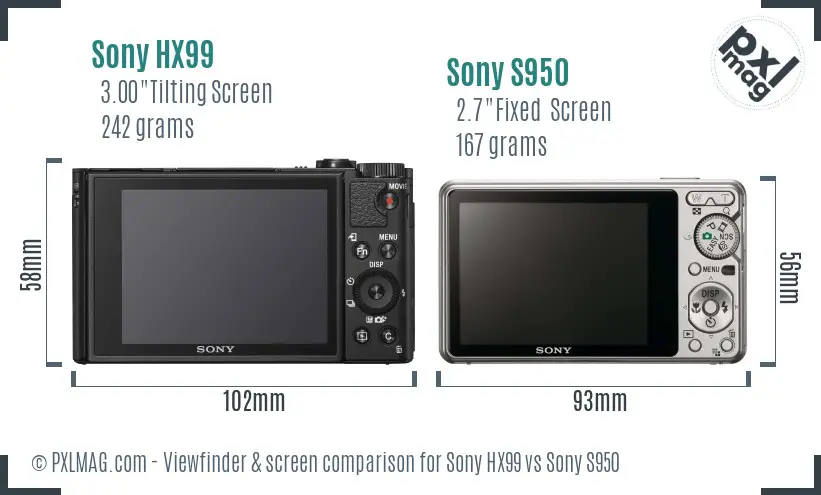 Sony HX99 vs Sony S950 Screen and Viewfinder comparison